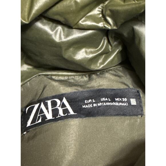 Zara Green Full Zip Snap Button Long Sleeve Hooded Hoodie Puffer Coat Jacket L - Picture 3 of 4